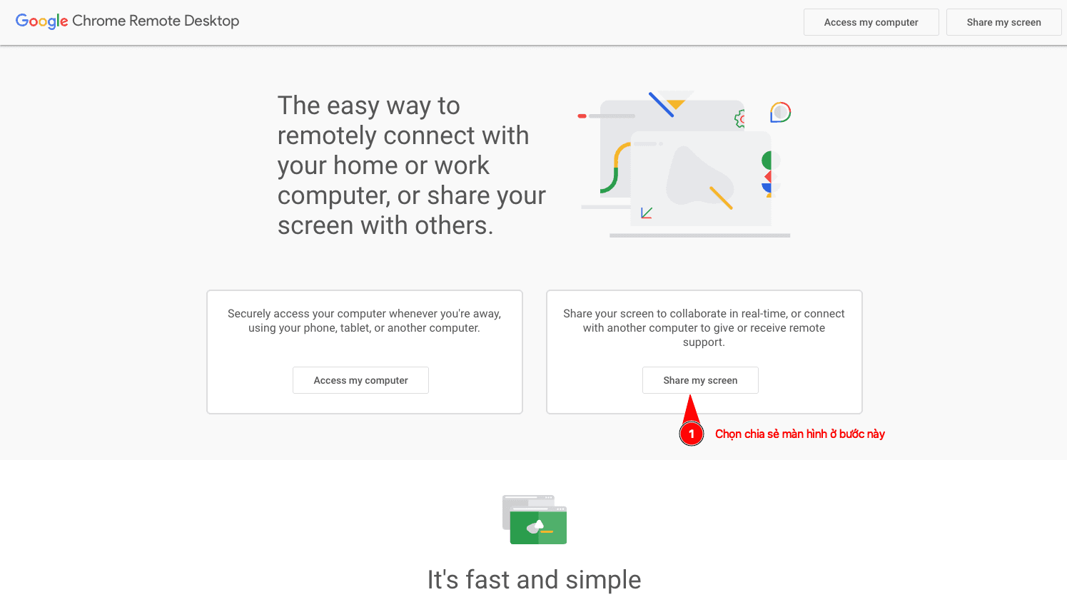 Chrome Remote Desktop trang chủ