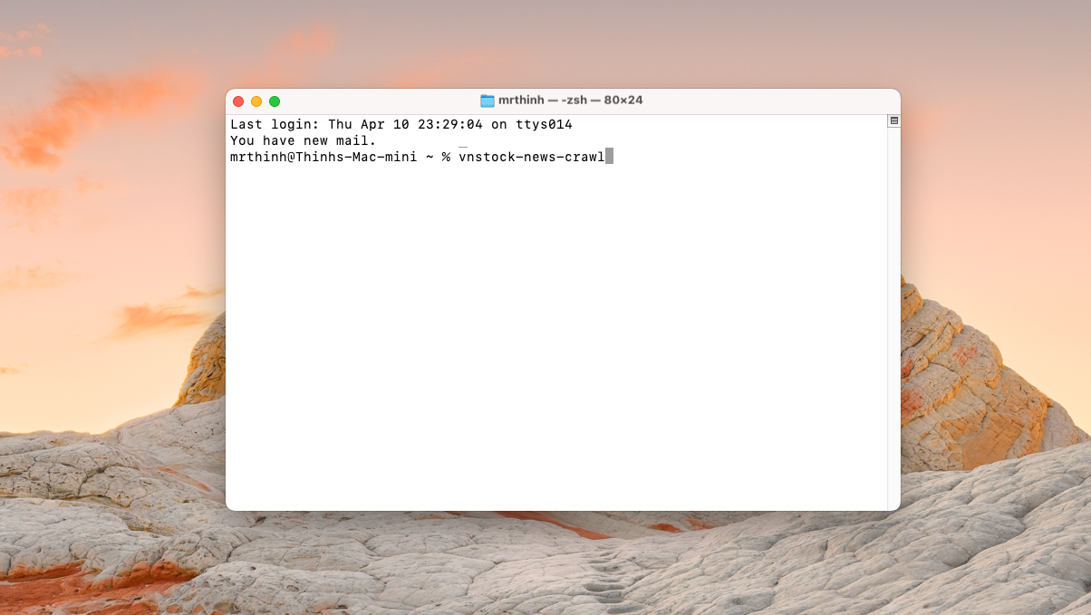 Khởi động chương trình Vnstock News từ Terminal của macOS
