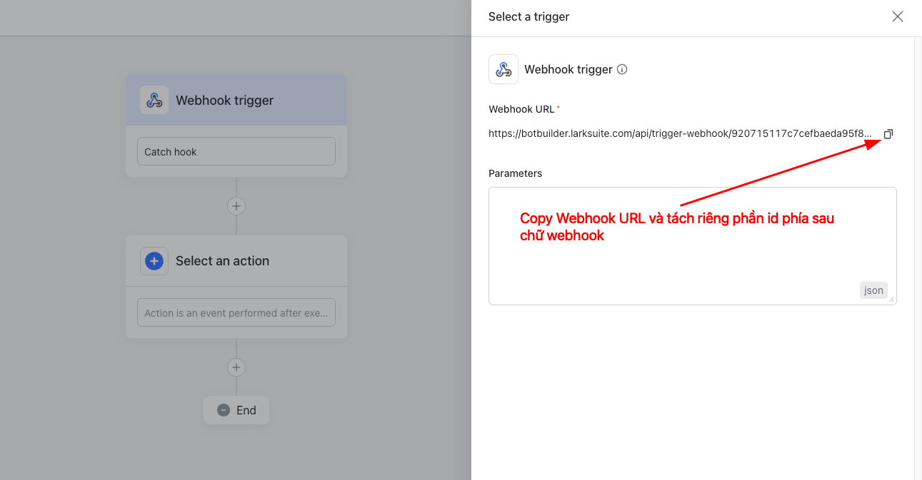Lark copy webhook url