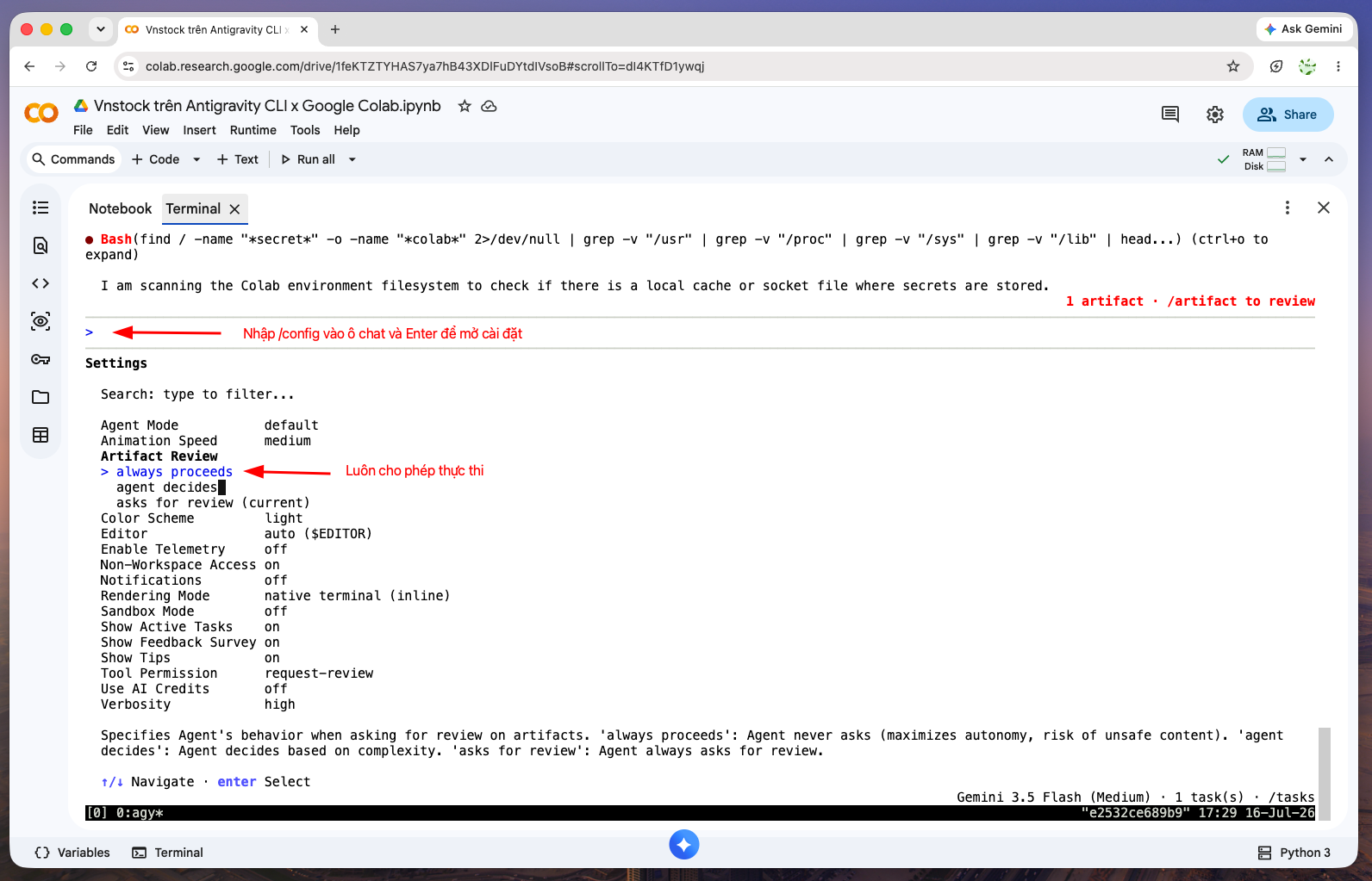 Kích hoạt menu cài đặt (Config menu) bằng lệnh slash /config