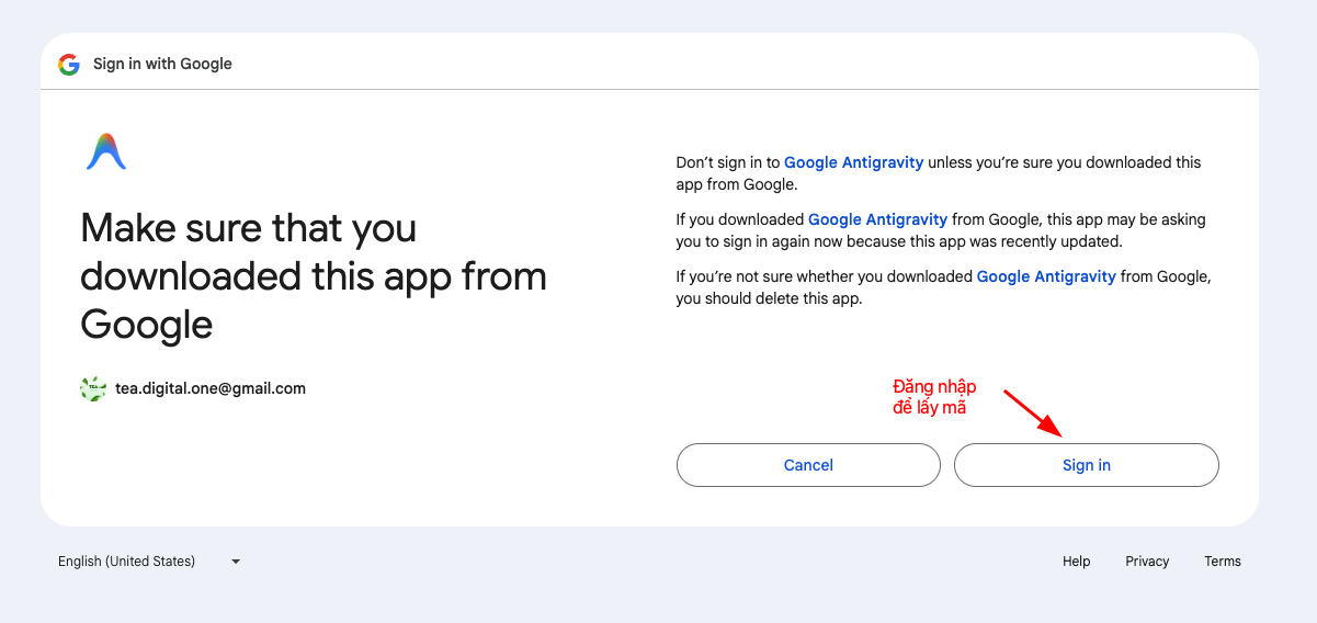 Màn hình cấp quyền truy cập cho Antigravity CLI từ Google