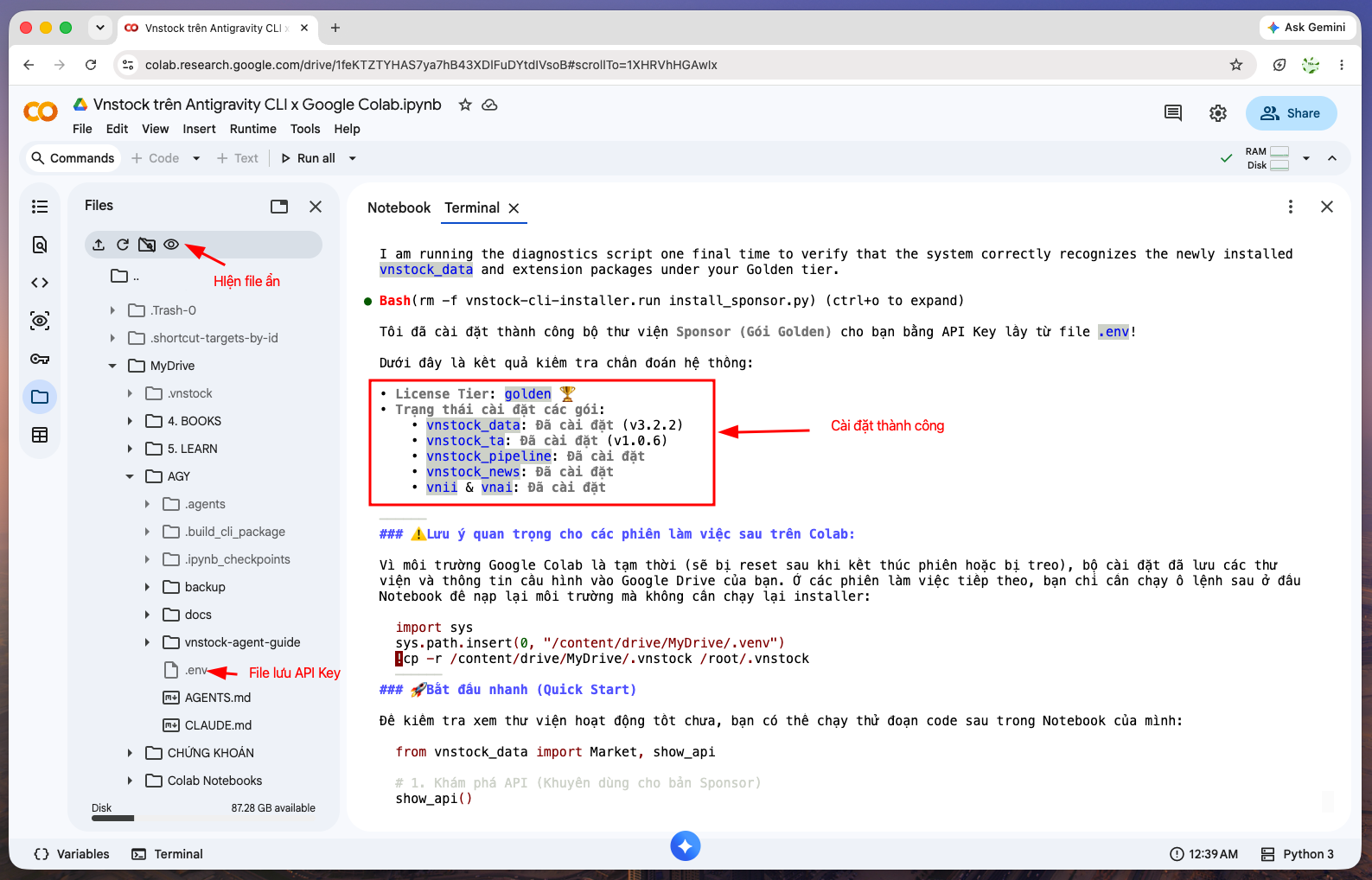 Tạo file .env để lưu trữ API key an toàn trên Google Colab