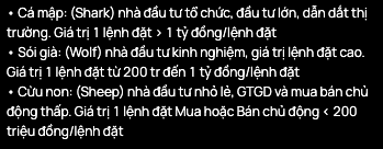 Một website chứng khoán mô tả cách họ gán nhãn phân loại nhà đầu tư theo giá trị lệnh khớp