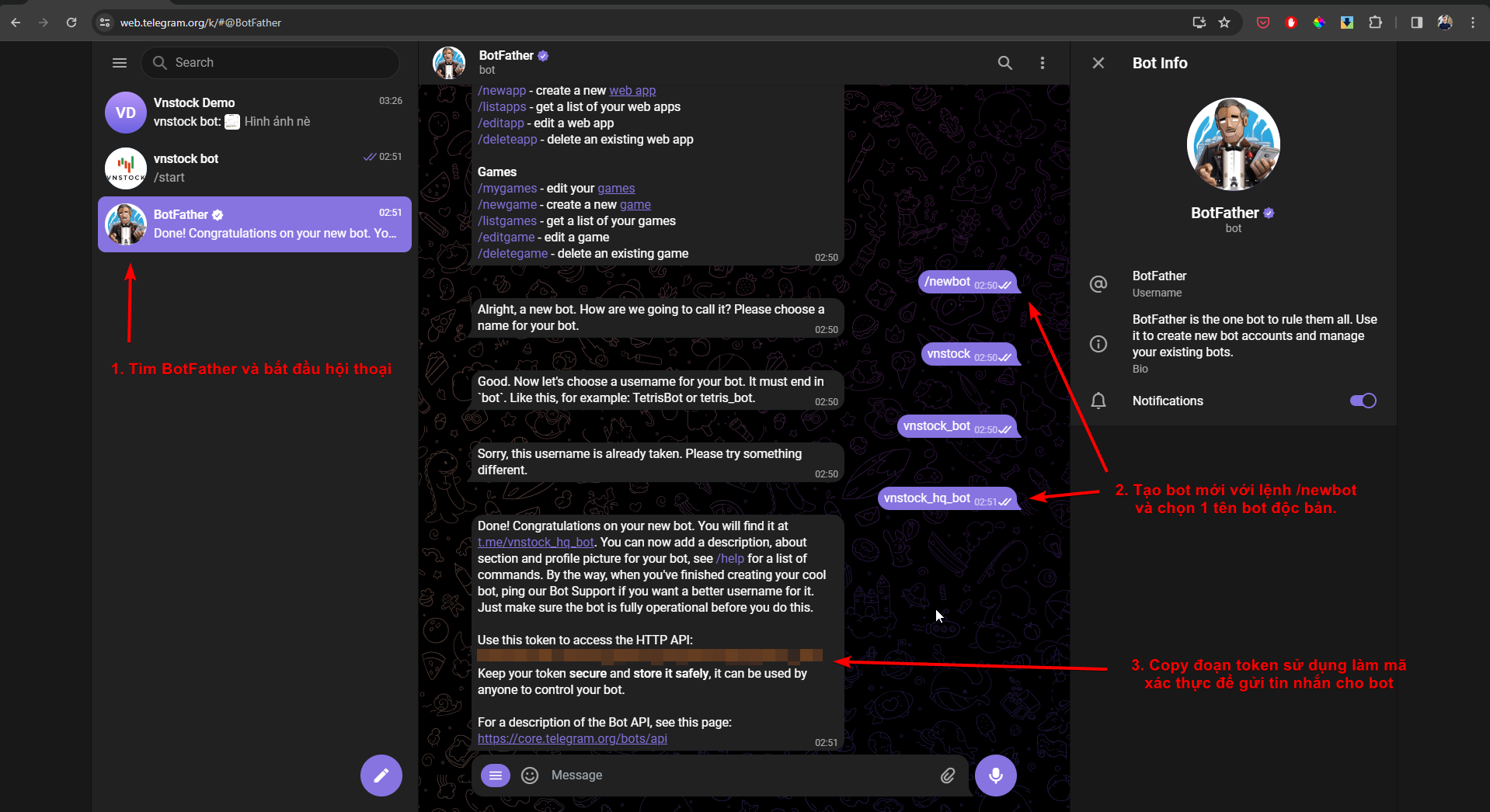 Telegram botfather tạo bot
