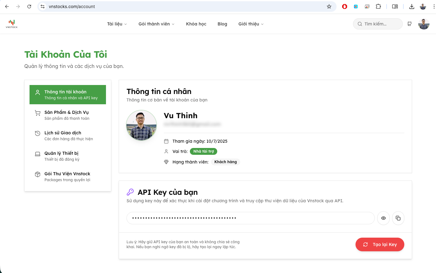 Lấy API Key từ Vnstock