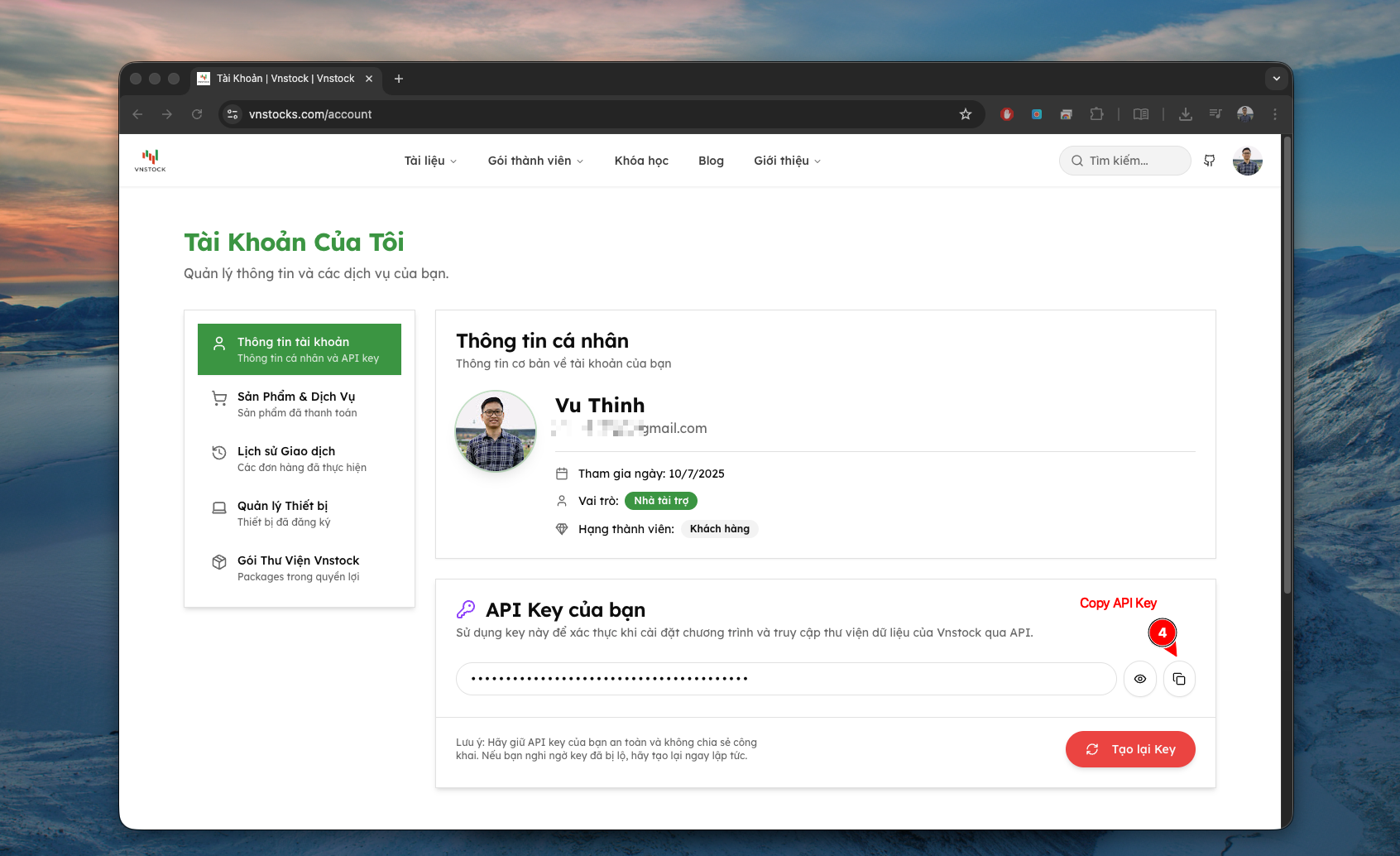 S2: Copy API key từ web