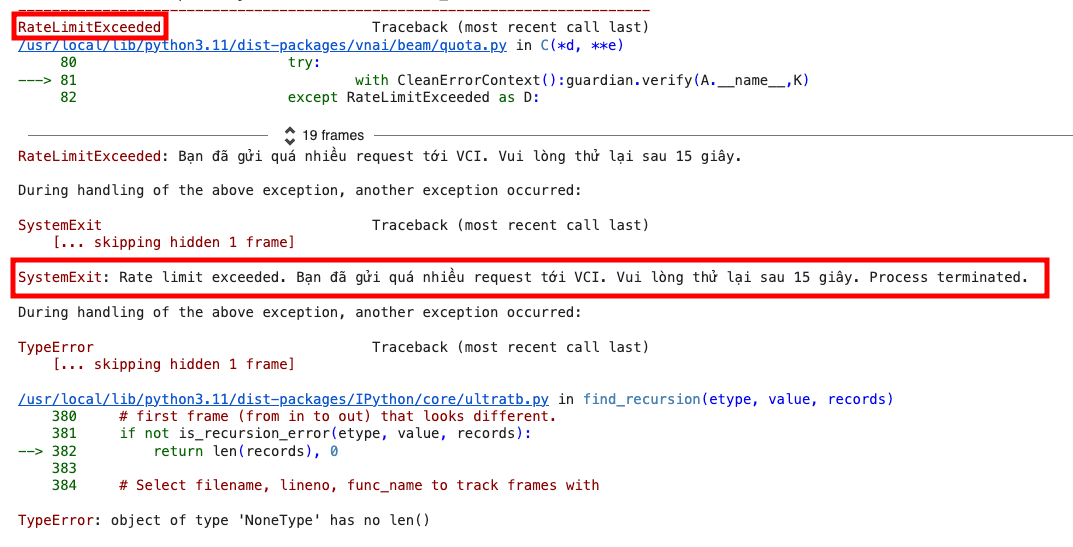 Thông báo lỗi API Rate Limit